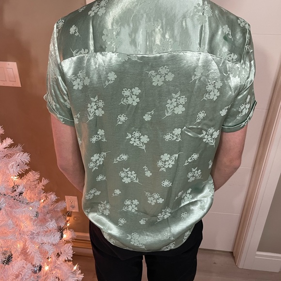 Green Satin Button Up - Picture 3 of 3